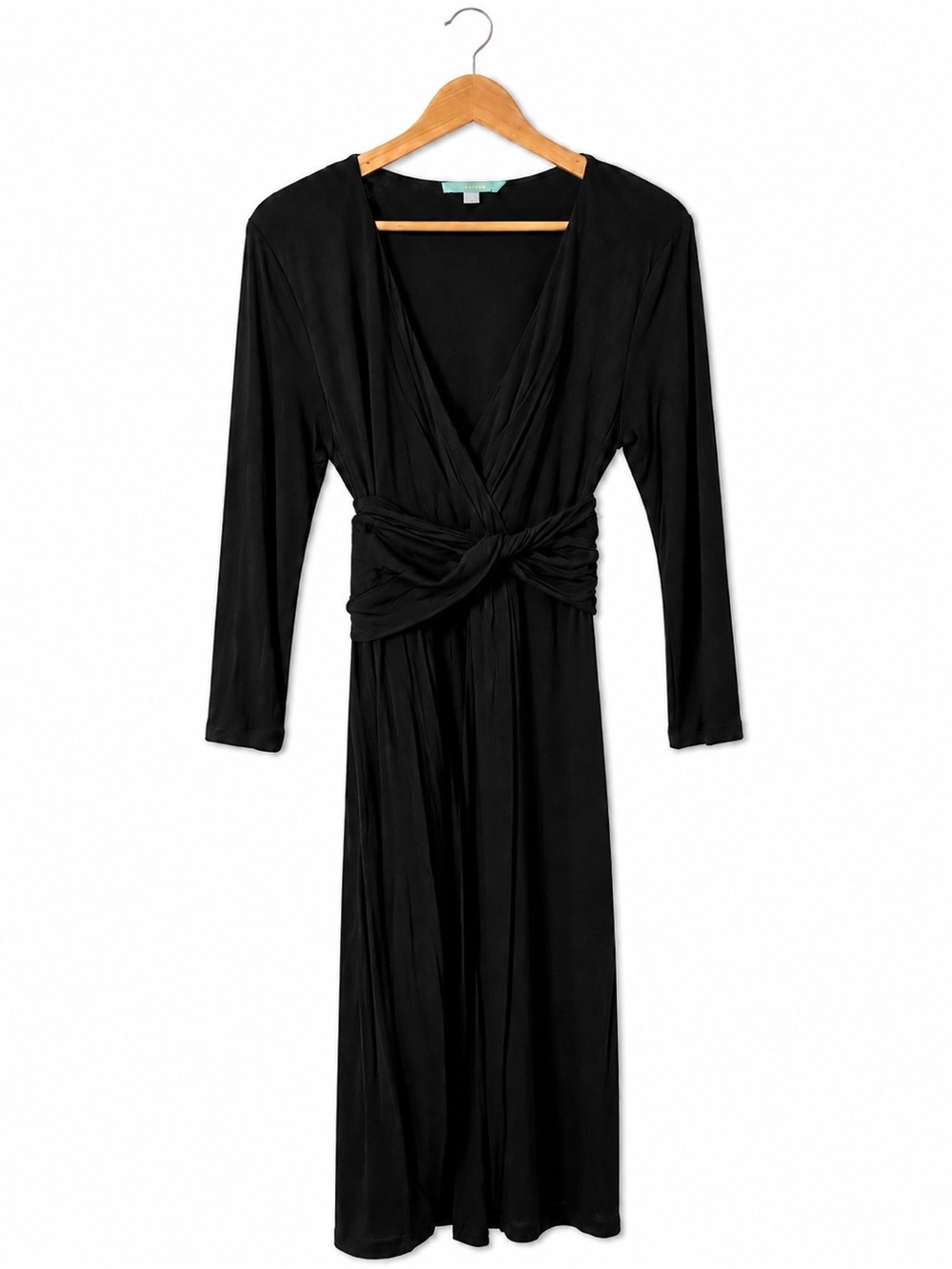 Boden Twist Front Faux Wrap Lyocell Jersey Midi Dress Black Long Sleeve US6
